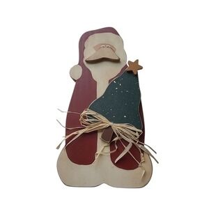 Primitive Santa Figurine Handcrafted Folk Art Christmas Decor Wooden 10"